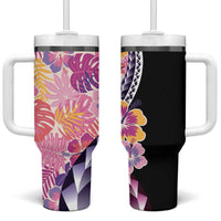 Aloha Vintage Hibiscus Lei Seamless Pattern Tumbler With Handle LT9 One Size: 40 oz Pink - Polynesian Pride