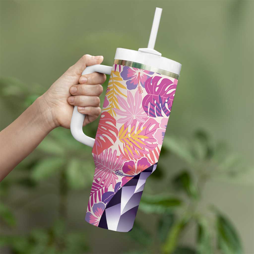 Aloha Vintage Hibiscus Lei Seamless Pattern Tumbler With Handle LT9 - Polynesian Pride