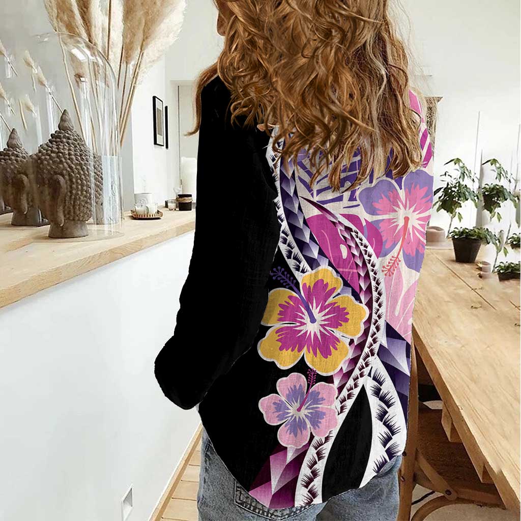 Aloha Vintage Hibiscus Lei Seamless Pattern Women Casual Shirt - Polynesian Pride