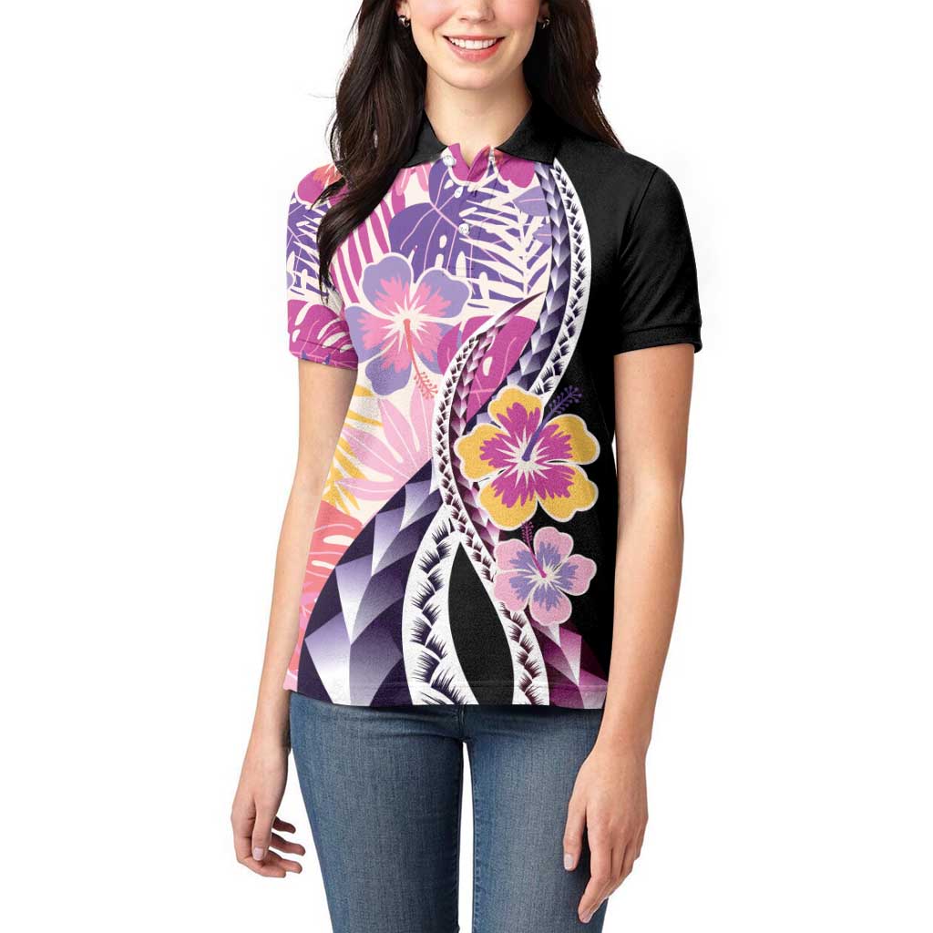 Aloha Vintage Hibiscus Lei Seamless Pattern Women Polo Shirt - Polynesian Pride