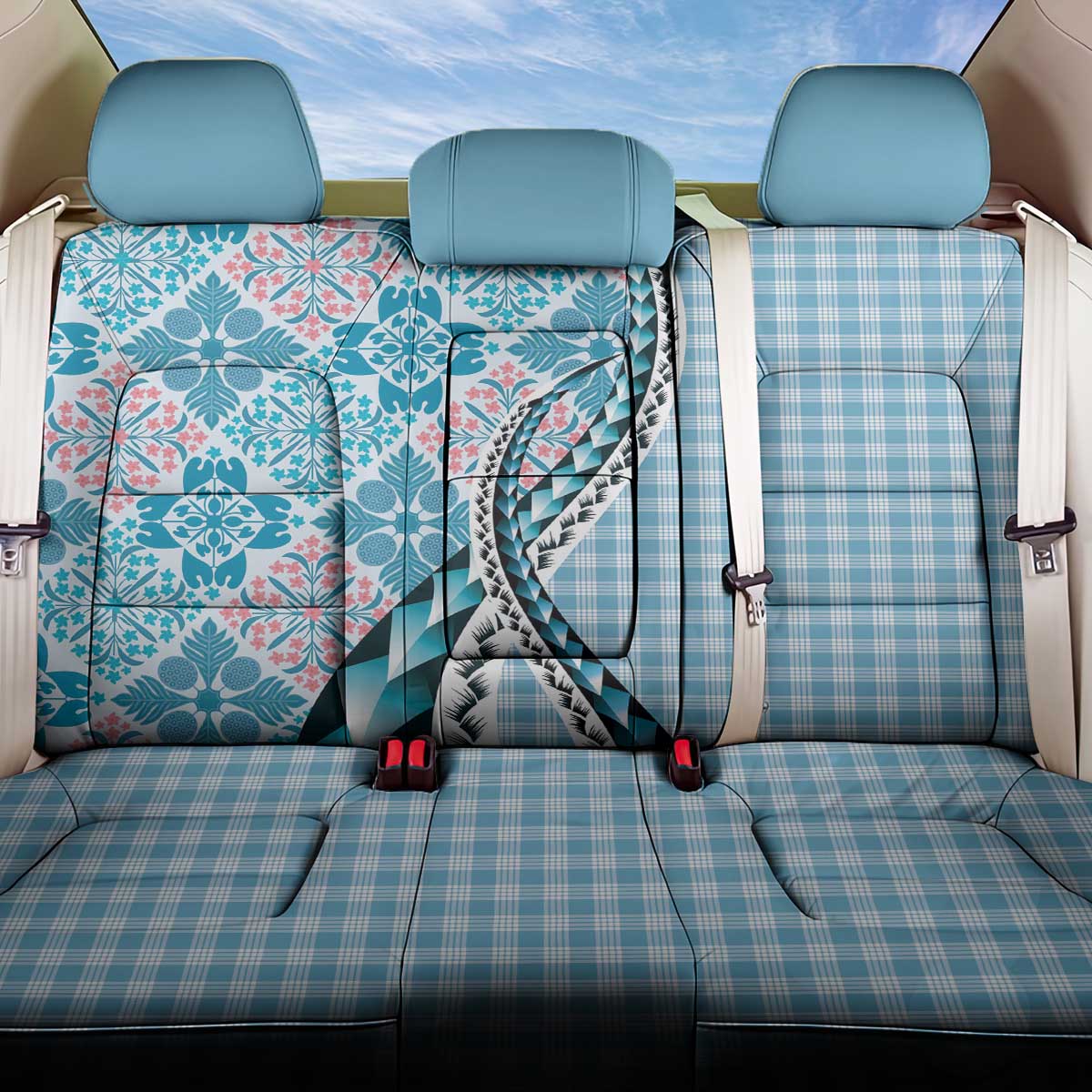 Aloha Vintage Palaka Floral Hawaiian Quilt Back Car Seat Cover Uliuli Motif - Polynesian Pride