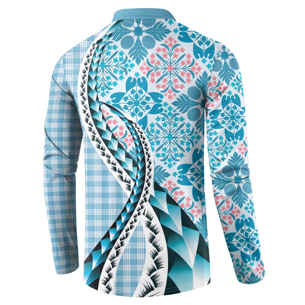 Aloha Vintage Palaka Floral Hawaiian Quilt Button Sweatshirt Uliuli Motif - Polynesian Pride