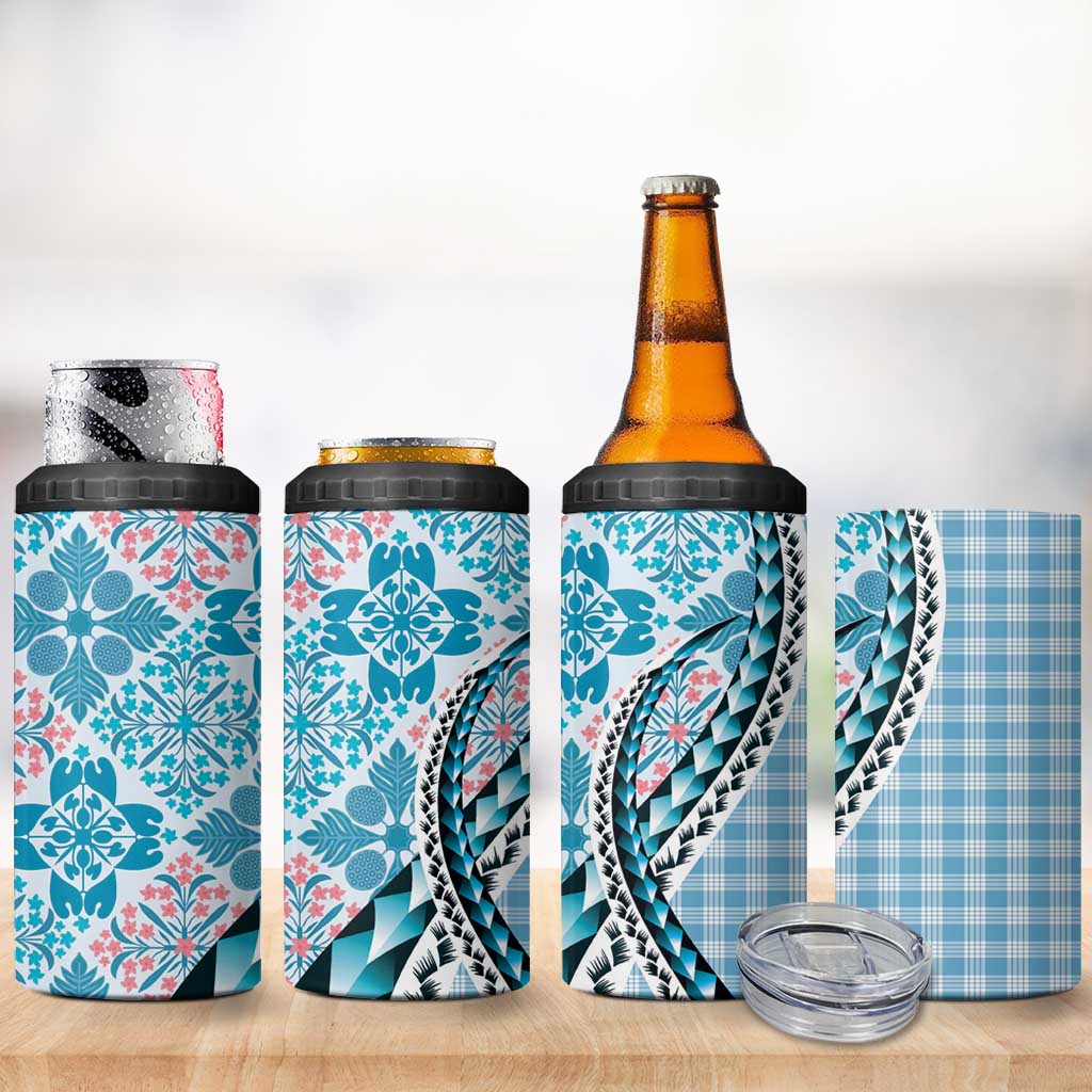 Aloha Vintage Palaka Floral Hawaiian Quilt 4 in 1 Can Cooler Tumbler Uliuli Motif - Polynesian Pride