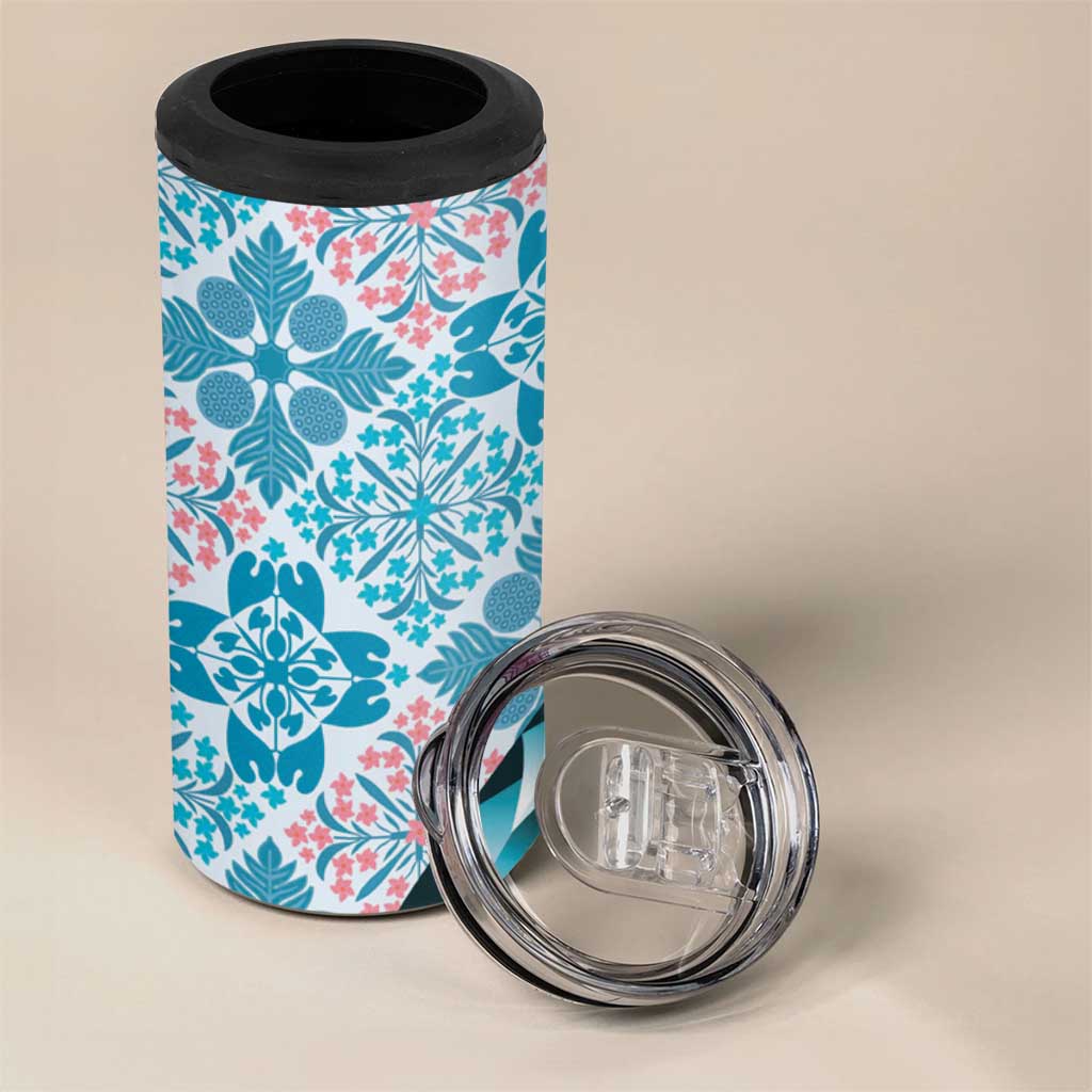 Aloha Vintage Palaka Floral Hawaiian Quilt 4 in 1 Can Cooler Tumbler Uliuli Motif - Polynesian Pride