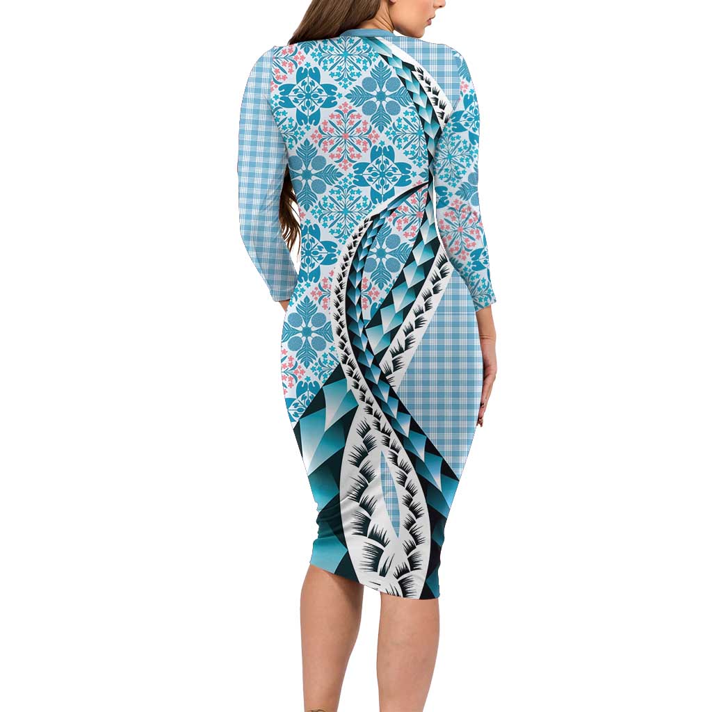 Aloha Vintage Palaka Floral Hawaiian Quilt Family Matching Long Sleeve Bodycon Dress and Hawaiian Shirt Uliuli Motif - Polynesian Pride