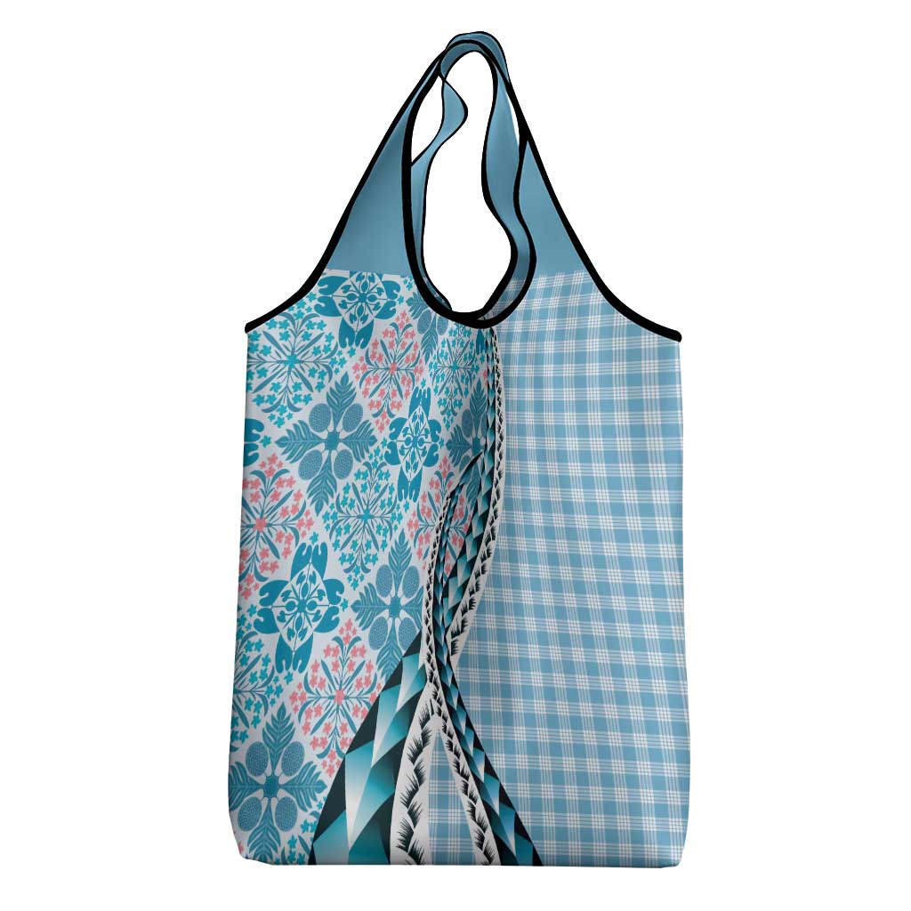 Aloha Vintage Palaka Floral Hawaiian Quilt Grocery Bag Uliuli Motif - Polynesian Pride