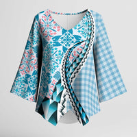 Aloha Vintage Palaka Floral Hawaiian Quilt Kimono Sleeve Blouse Uliuli Motif - Polynesian Pride