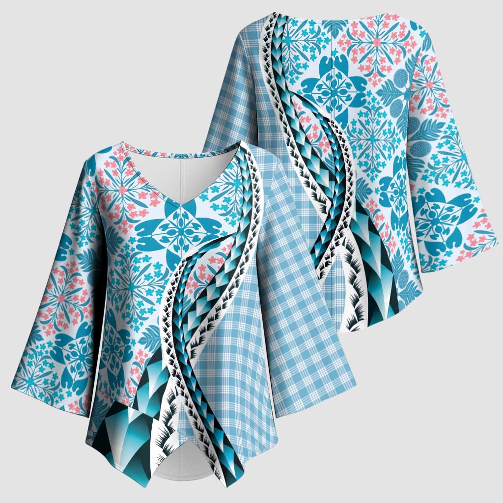 Aloha Vintage Palaka Floral Hawaiian Quilt Kimono Sleeve Blouse Uliuli Motif - Polynesian Pride