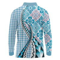 Aloha Vintage Palaka Floral Hawaiian Quilt Long Sleeve Polo Shirt Uliuli Motif - Polynesian Pride