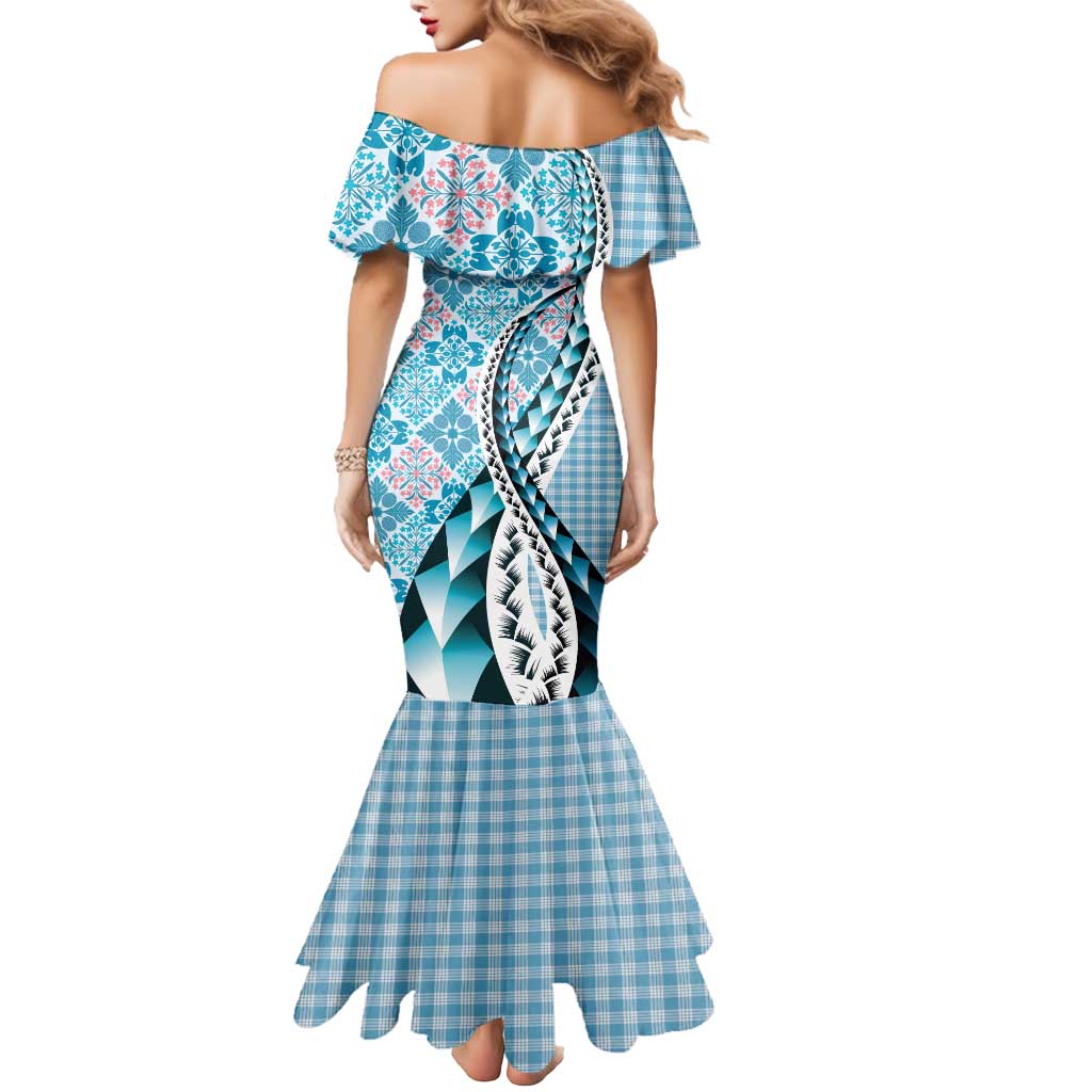 Aloha Vintage Palaka Floral Hawaiian Quilt Mermaid Dress Uliuli Motif - Polynesian Pride