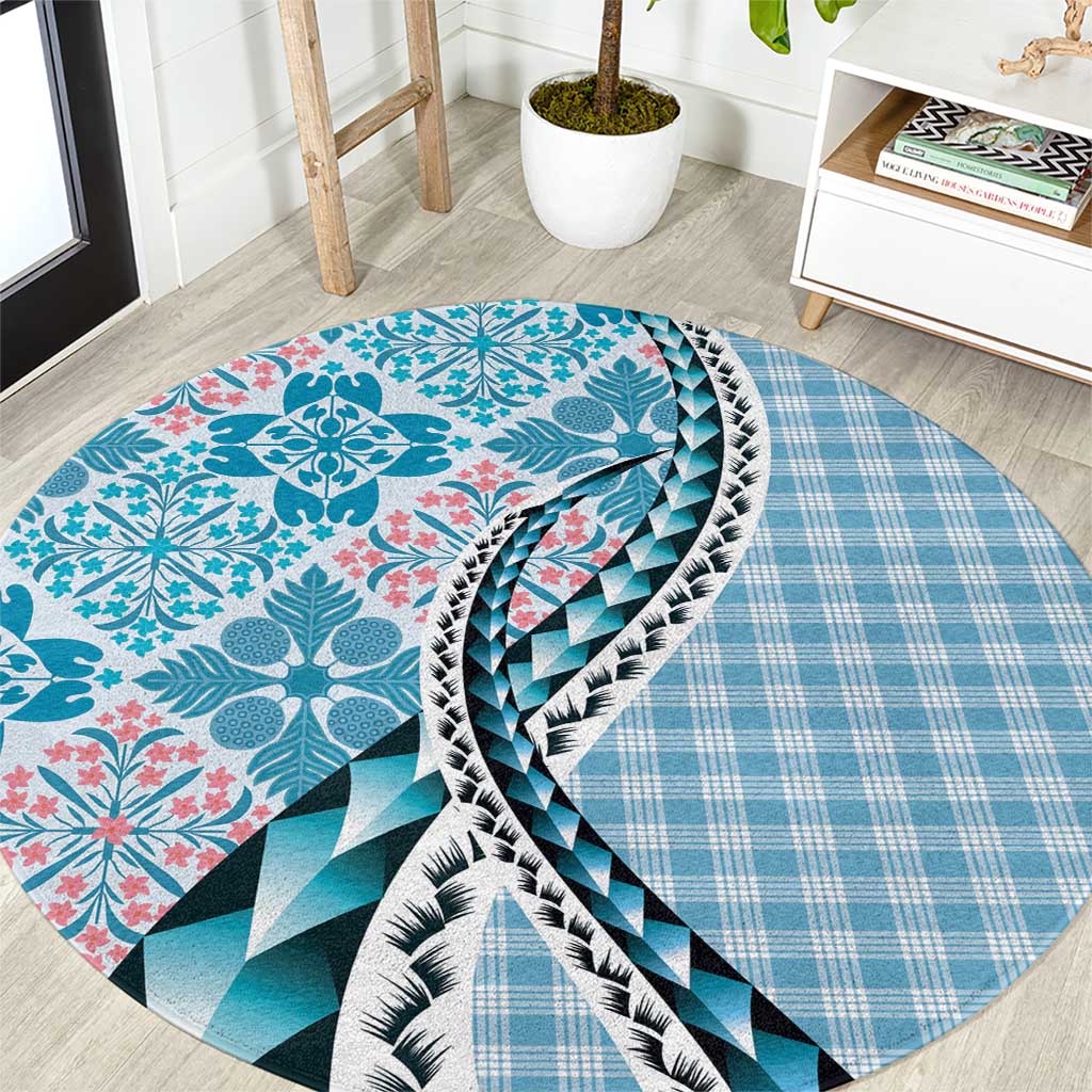 Aloha Vintage Palaka Floral Hawaiian Quilt Round Carpet Uliuli Motif - Polynesian Pride