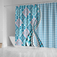 Aloha Vintage Palaka Floral Hawaiian Quilt Shower Curtain Uliuli Motif - Polynesian Pride