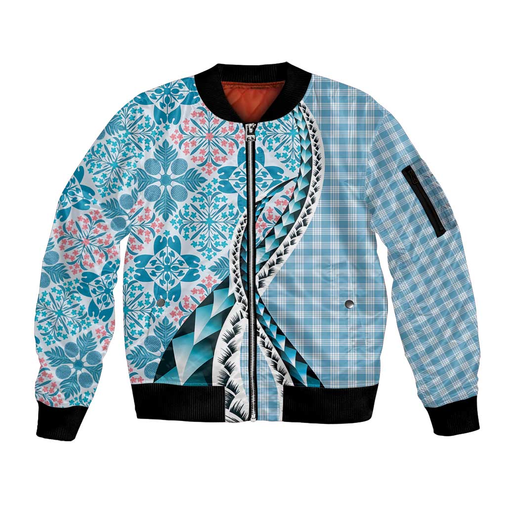 Aloha Vintage Palaka Floral Hawaiian Quilt Sleeve Zip Bomber Jacket Uliuli Motif - Polynesian Pride
