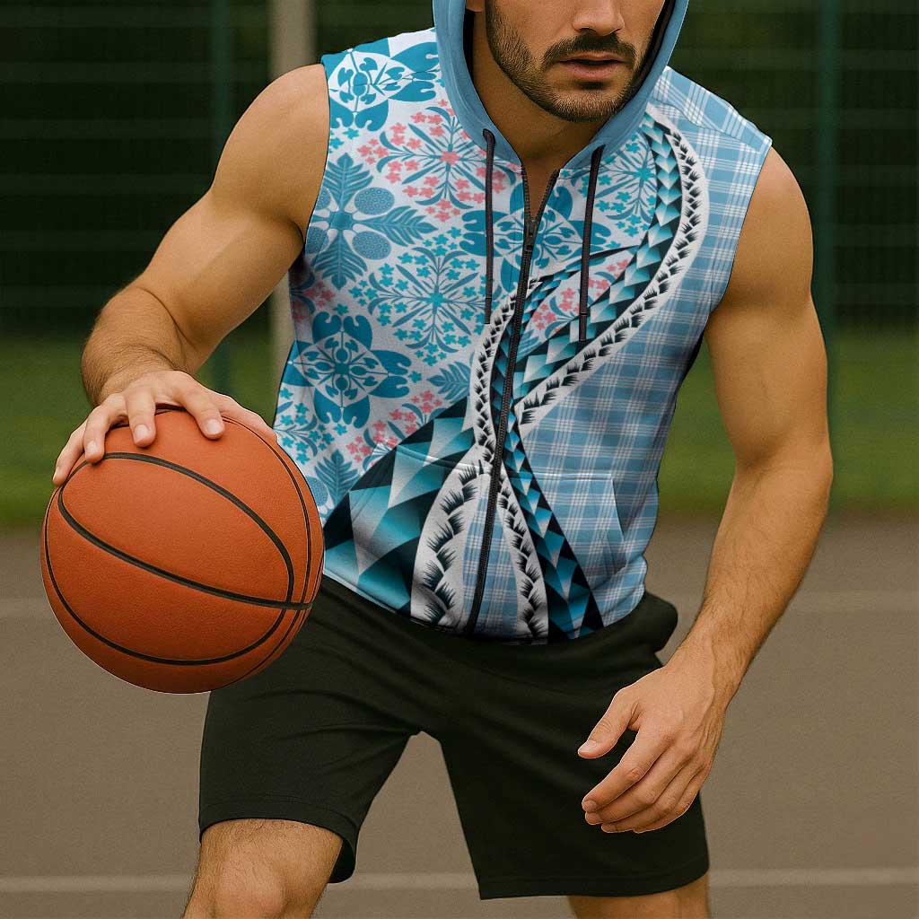 Aloha Vintage Palaka Floral Hawaiian Quilt Sleeveless Zip Hoodie Uliuli Motif LT9 - Polynesian Pride