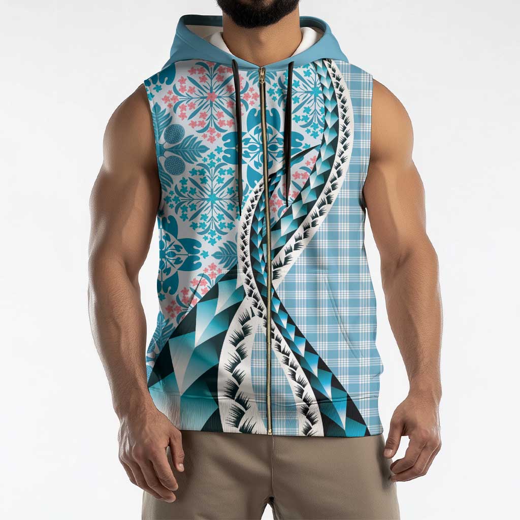 Aloha Vintage Palaka Floral Hawaiian Quilt Sleeveless Zip Hoodie Uliuli Motif - Polynesian Pride