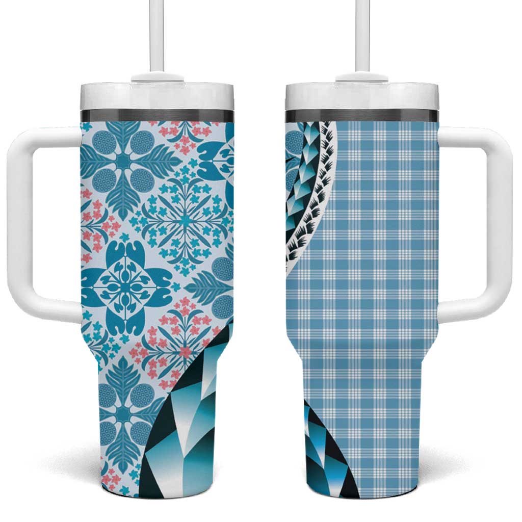 Aloha Vintage Palaka Floral Hawaiian Quilt Tumbler With Handle Uliuli Motif - Polynesian Pride