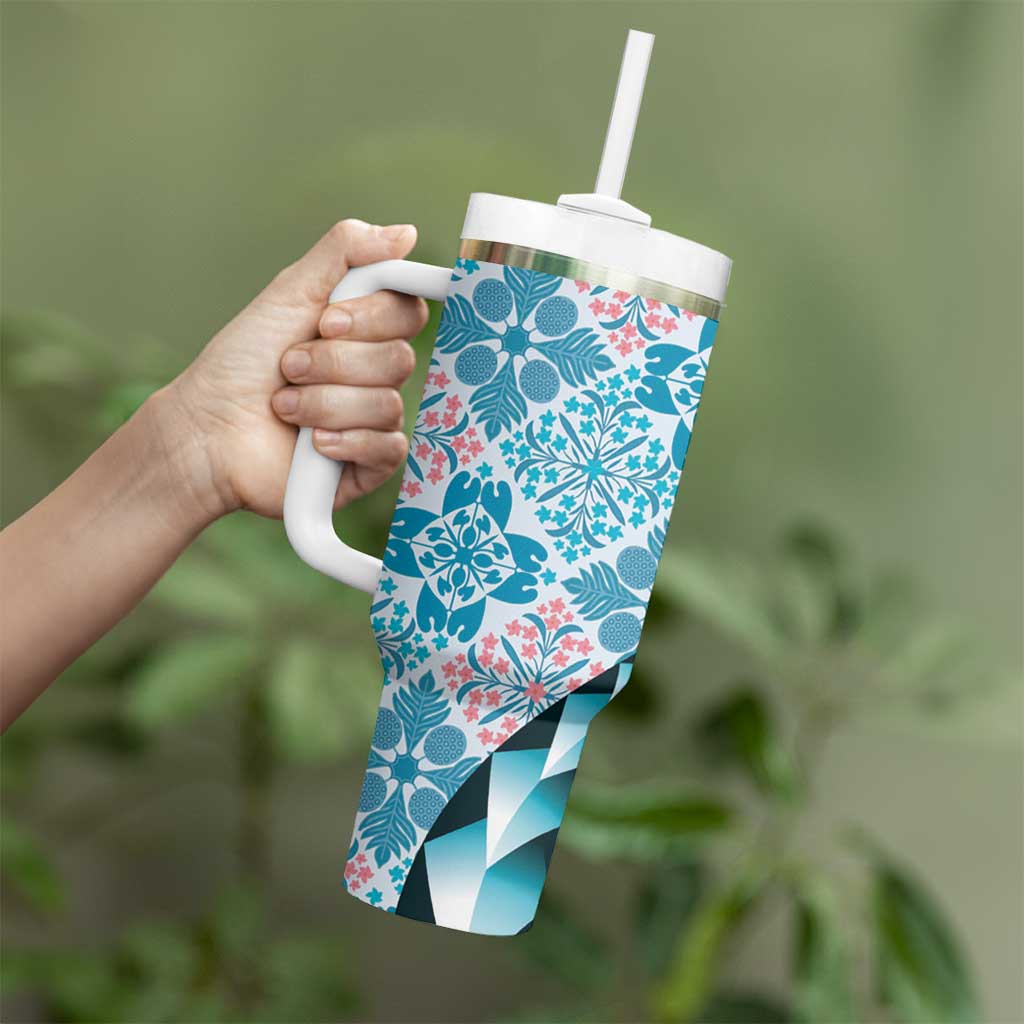 Aloha Vintage Palaka Floral Hawaiian Quilt Tumbler With Handle Uliuli Motif - Polynesian Pride