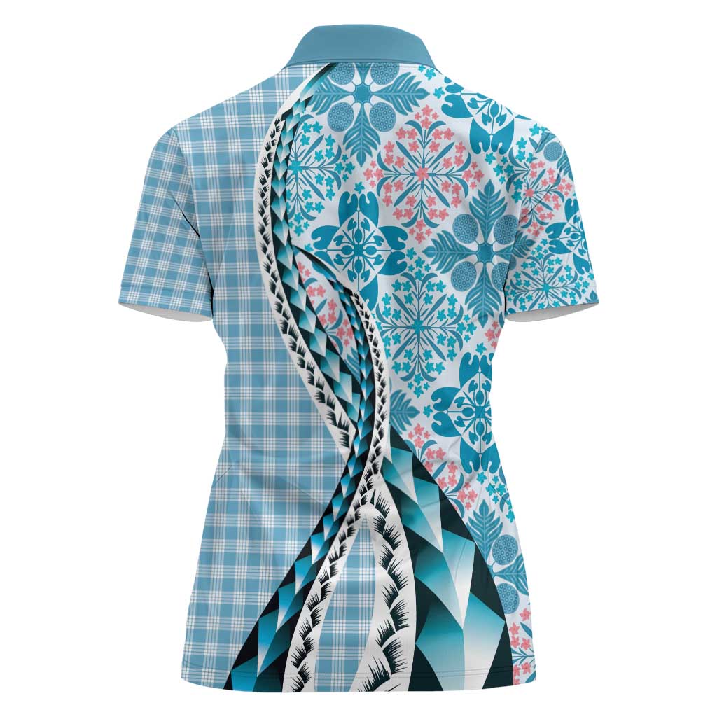 Aloha Vintage Palaka Floral Hawaiian Quilt Women Polo Shirt Uliuli Motif - Polynesian Pride