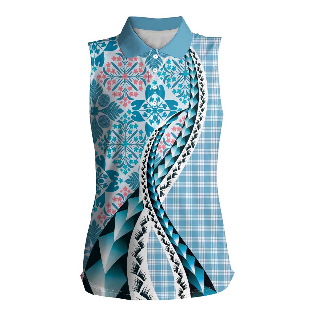 Aloha Vintage Palaka Floral Hawaiian Quilt Women Sleeveless Polo Shirt Uliuli Motif - Polynesian Pride
