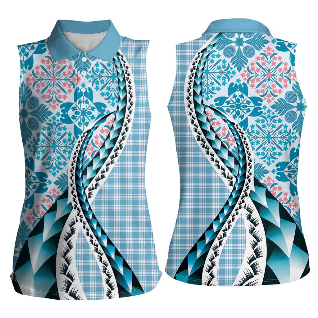 Aloha Vintage Palaka Floral Hawaiian Quilt Women Sleeveless Polo Shirt Uliuli Motif - Polynesian Pride