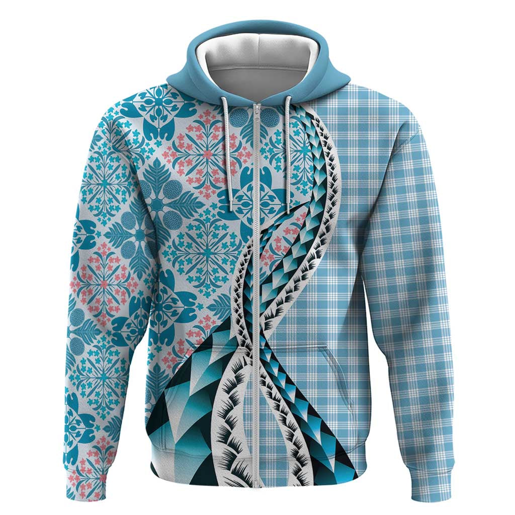 Aloha Vintage Palaka Floral Hawaiian Quilt Zip Hoodie Uliuli Motif - Polynesian Pride