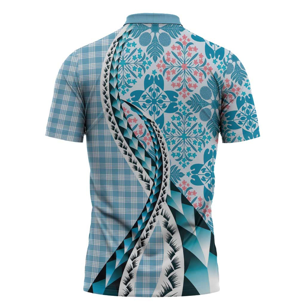 Aloha Vintage Palaka Floral Hawaiian Quilt Zipper Polo Shirt Uliuli Motif - Polynesian Pride