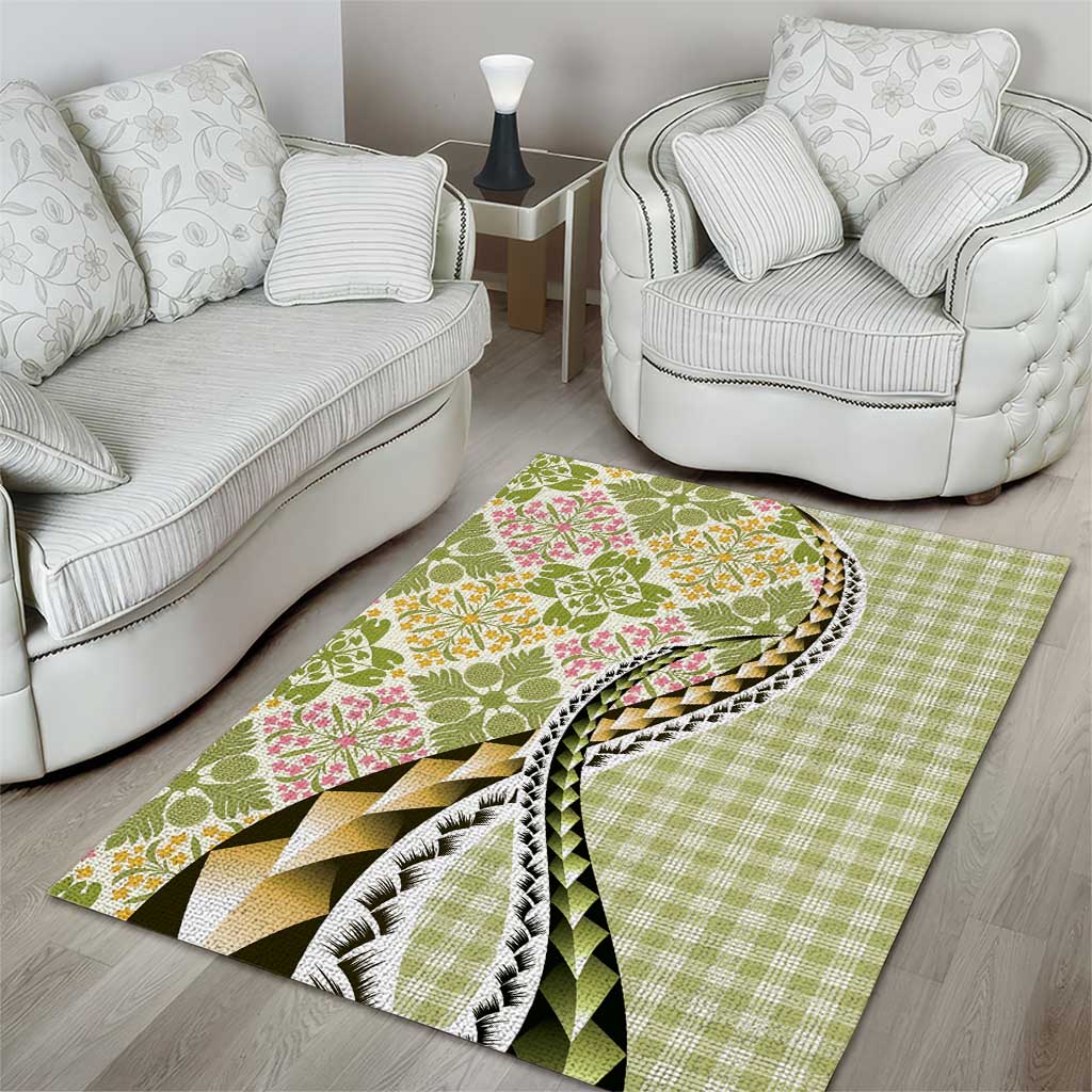 Aloha Vintage Palaka Floral Hawaiian Quilt Area Rug Omaomao Motif - Polynesian Pride