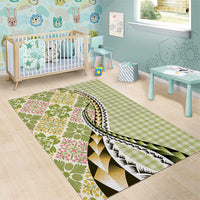 Aloha Vintage Palaka Floral Hawaiian Quilt Area Rug Omaomao Motif - Polynesian Pride