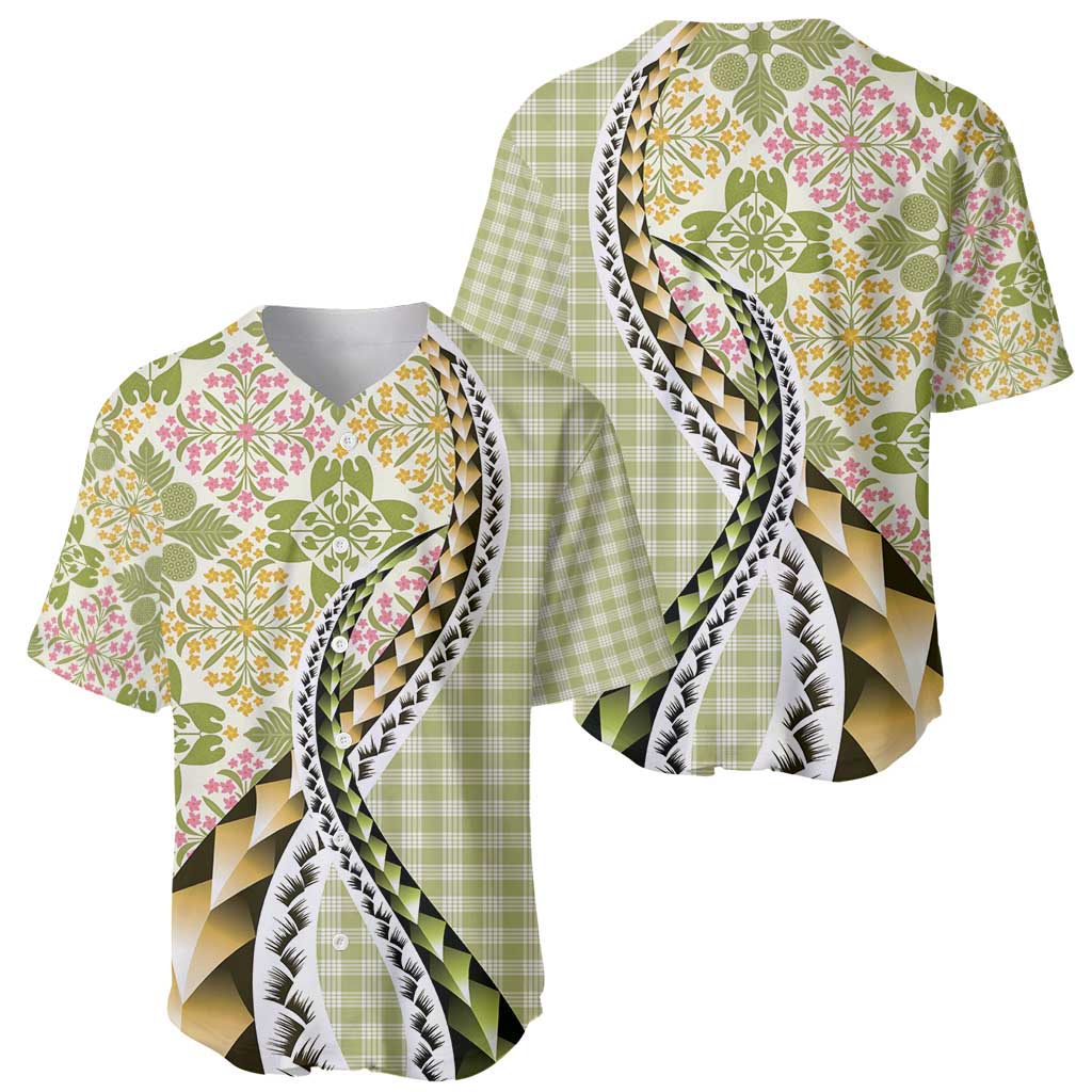 Aloha Vintage Palaka Floral Hawaiian Quilt Baseball Jersey Omaomao Motif - Polynesian Pride