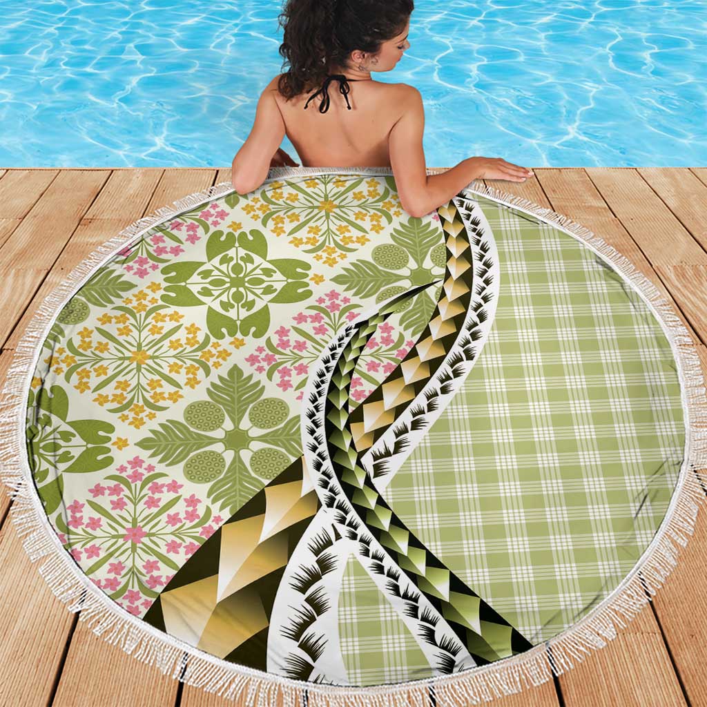 Aloha Vintage Palaka Floral Hawaiian Quilt Beach Blanket Omaomao Motif - Polynesian Pride