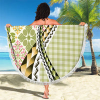 Aloha Vintage Palaka Floral Hawaiian Quilt Beach Blanket Omaomao Motif - Polynesian Pride