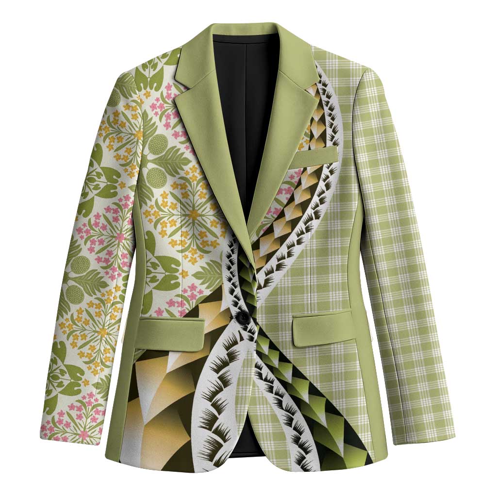 Aloha Vintage Palaka Floral Hawaiian Quilt Blazer Omaomao Motif - Polynesian Pride