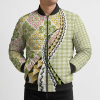 Aloha Vintage Palaka Floral Hawaiian Quilt Bomber Puffer Jacket Omaomao Motif - Polynesian Pride
