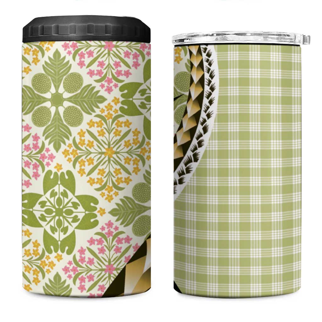 Aloha Vintage Palaka Floral Hawaiian Quilt 4 in 1 Can Cooler Tumbler Omaomao Motif - Polynesian Pride