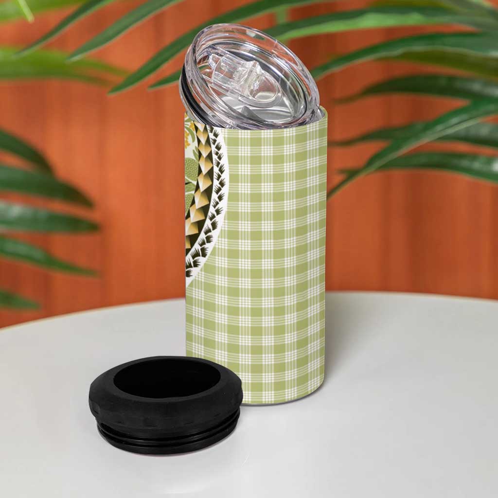 Aloha Vintage Palaka Floral Hawaiian Quilt 4 in 1 Can Cooler Tumbler Omaomao Motif - Polynesian Pride