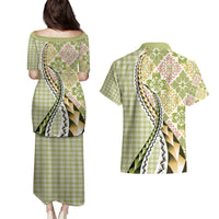 Aloha Vintage Palaka Floral Hawaiian Quilt Couples Matching Puletasi and Hawaiian Shirt Omaomao Motif - Polynesian Pride