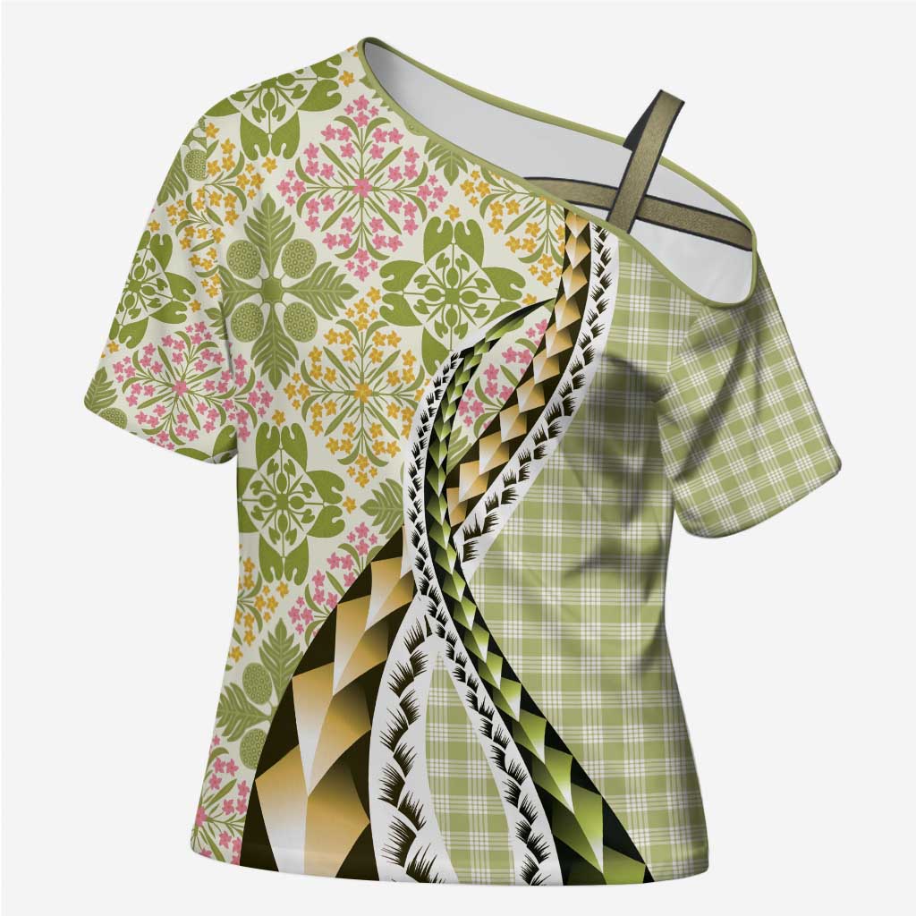 Aloha Vintage Palaka Floral Hawaiian Quilt Cross Shoulder Shirt Omaomao Motif - Polynesian Pride