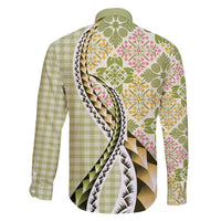 Aloha Vintage Palaka Floral Hawaiian Quilt Family Matching Long Sleeve Bodycon Dress and Hawaiian Shirt Omaomao Motif - Polynesian Pride