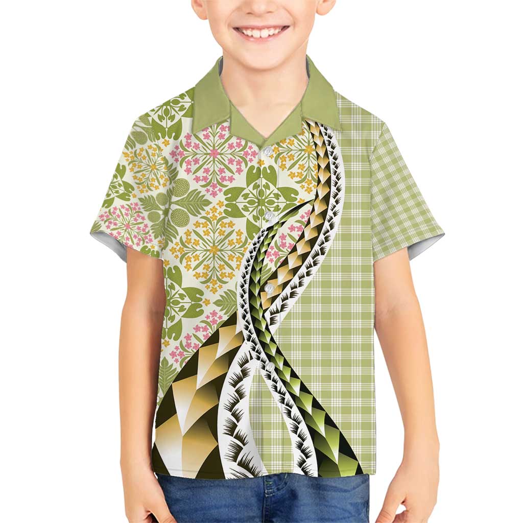 Aloha Vintage Palaka Floral Hawaiian Quilt Family Matching Long Sleeve Bodycon Dress and Hawaiian Shirt Omaomao Motif - Polynesian Pride