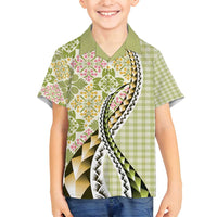 Aloha Vintage Palaka Floral Hawaiian Quilt Family Matching Long Sleeve Bodycon Dress and Hawaiian Shirt Omaomao Motif - Polynesian Pride