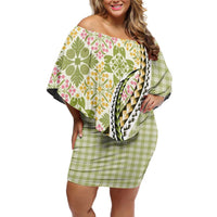 Aloha Vintage Palaka Floral Hawaiian Quilt Family Matching Off Shoulder Short Dress and Hawaiian Shirt Omaomao Motif - Polynesian Pride