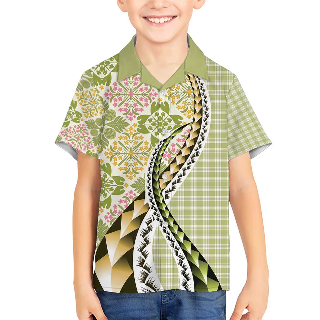 Aloha Vintage Palaka Floral Hawaiian Quilt Kid Hawaiian Shirt Omaomao Motif - Polynesian Pride