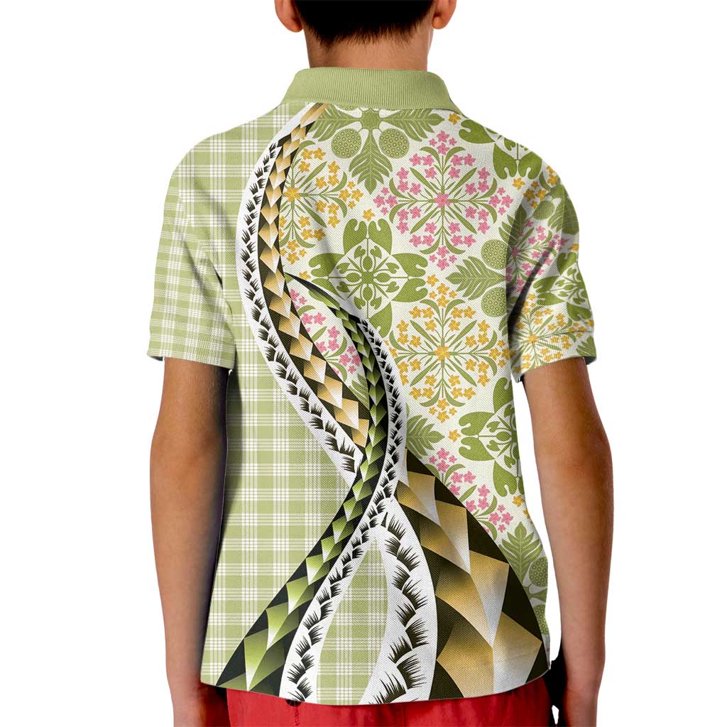 Aloha Vintage Palaka Floral Hawaiian Quilt Kid Polo Shirt Omaomao Motif - Polynesian Pride