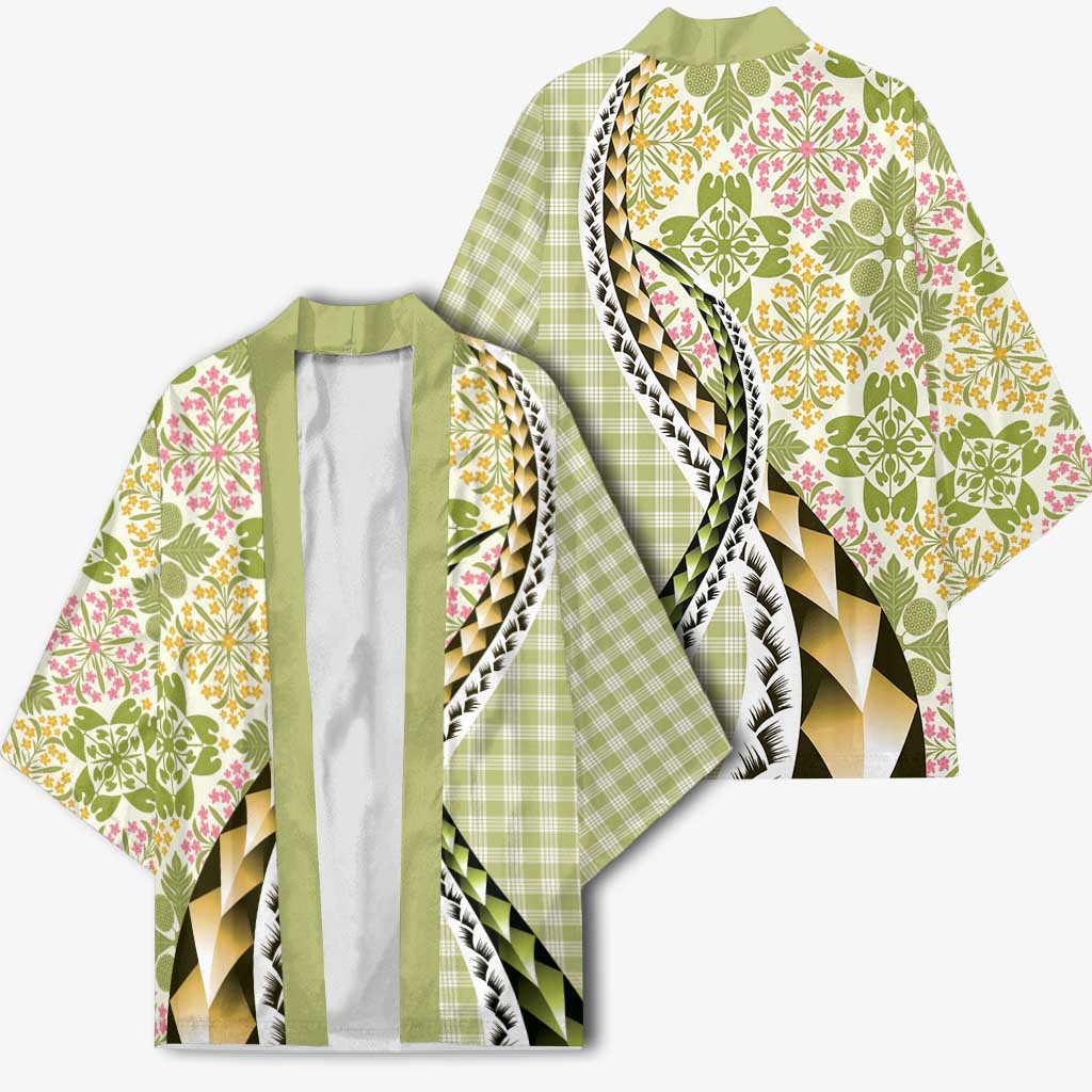 Aloha Vintage Palaka Floral Hawaiian Quilt Kimono Omaomao Motif - Polynesian Pride