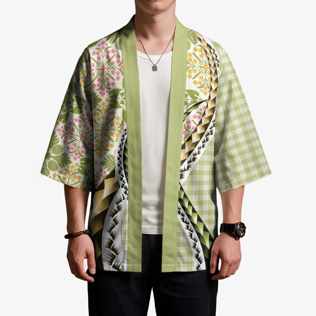 Aloha Vintage Palaka Floral Hawaiian Quilt Kimono Omaomao Motif - Polynesian Pride