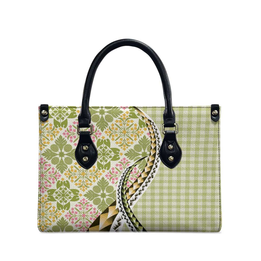 Aloha Vintage Palaka Floral Hawaiian Quilt Leather Bag Omaomao Motif - Polynesian Pride