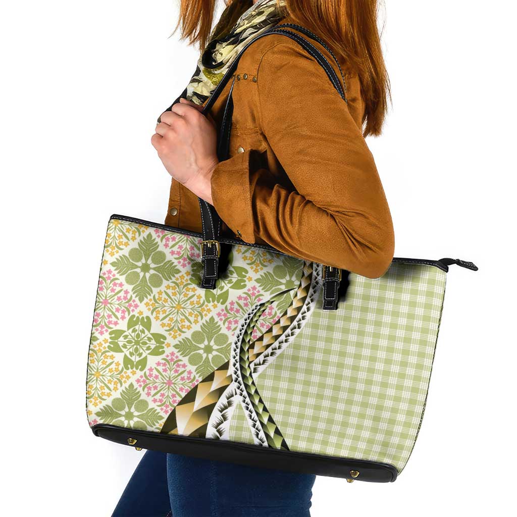 Aloha Vintage Palaka Floral Hawaiian Quilt Leather Tote Bag Omaomao Motif - Polynesian Pride