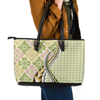 Aloha Vintage Palaka Floral Hawaiian Quilt Leather Tote Bag Omaomao Motif - Polynesian Pride