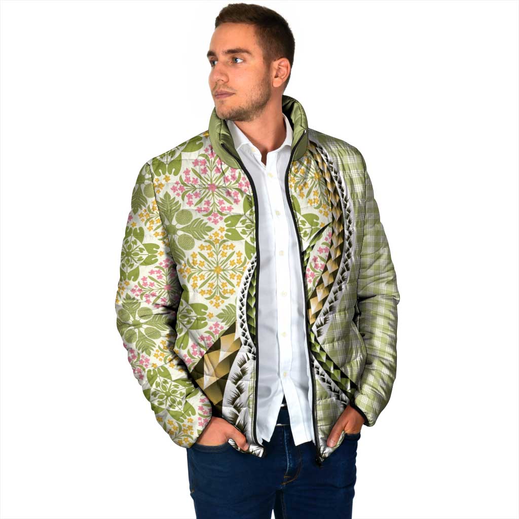 Aloha Vintage Palaka Floral Hawaiian Quilt Padded Jacket Omaomao Motif - Polynesian Pride