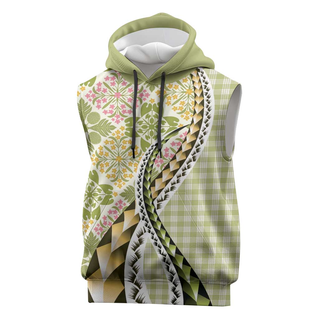 Aloha Vintage Palaka Floral Hawaiian Quilt Sleeveless Hoodie Omaomao Motif - Polynesian Pride